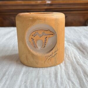 Handmade Wooden Candle Holder Native American Bear Motif Deadwood Aspen‎